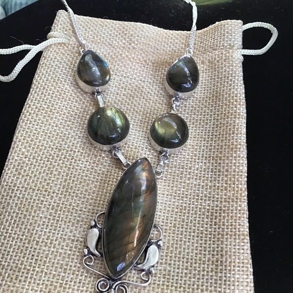 Sterling Silver Labradorite Necklace/Earrings set New 18” - Picture 8 of 11